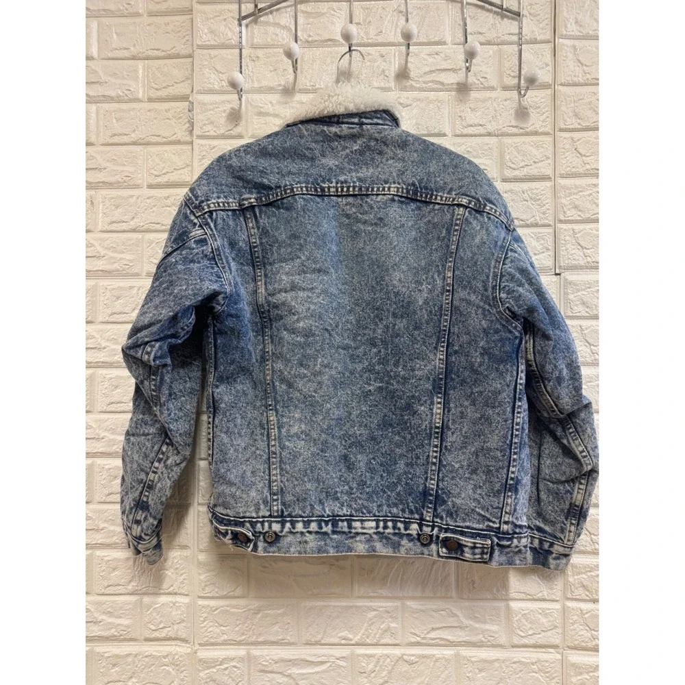 Vintage Levis Acid Wash Denim Sherpa Lined Trucker Jacket Made in USA Small Blue